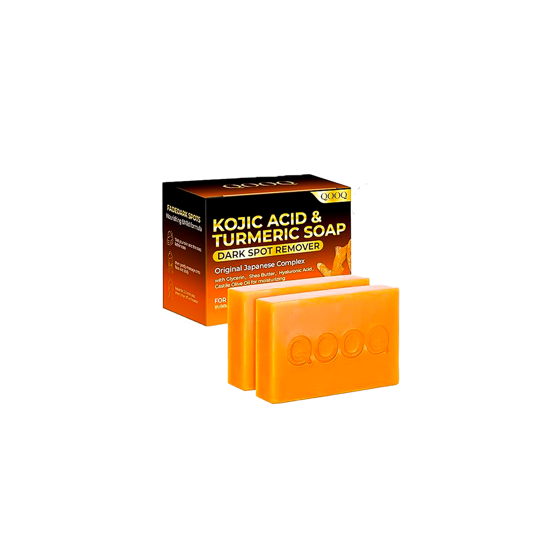 QOOQ Turmeric Kojic Acid Soap (120g x 2) – Dark Spots Remover Brightening Soap with Vitamin C & Collagen